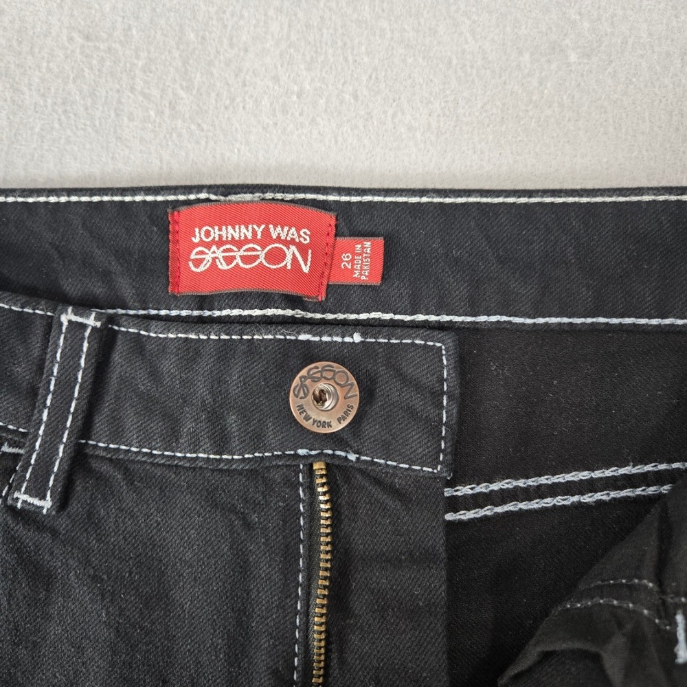 Johnny Was Sasson Straight Leg Jeans Black White Contrast Stitch High Rise 26 - Picture 11 of 13